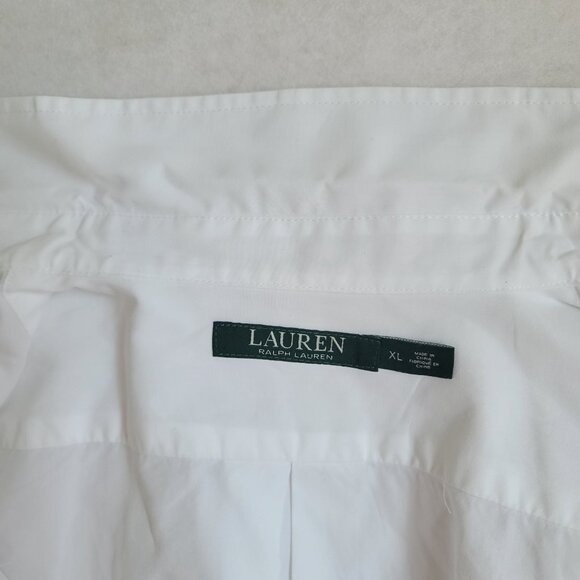 Lauren Ralph Lauren Women White Cotton Long Sleeve Half Button Down Shirt Sz XL - Picture 9 of 16